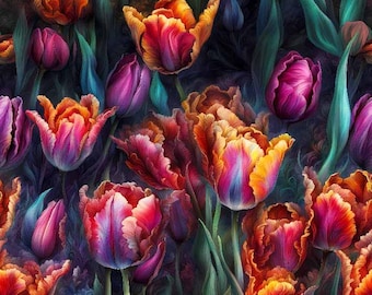 Tecido de veludo italiano com flores de tulipas sombreadas de 1 metro, veludo para estofados, tecido para estofados, tecido de veludo italiano, impressão digital.