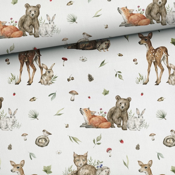 Bamboo Muslin, Bamboo Viscose, Woodland Animals Fabric, Swaddle Muslin Fabric, Forest Woodland Nursery Decor Bedding Hare Fox Bear Lynx Deer