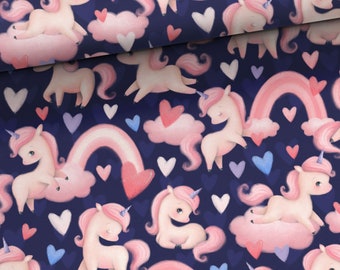 Tela de sudadera con bucles de unicornio y corazones, Tela de sudadera con unicornios y arcoíris, tela para panel de sudadera de princesa para niñas, Día de San Valentín