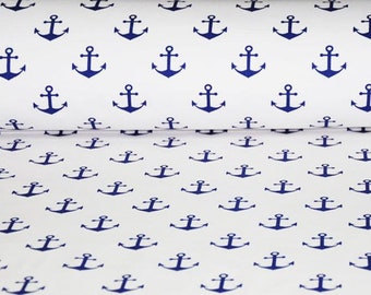 Ancres de marine sur un tissu de coton de fond blanc, modèle marine, tissu marin nautique 50x160cm/0.55x1.75yd coupé par mètre