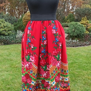 Traditionele folk rok, Poolse folk Highlander midi rok, etnische geplooide bloemenrok, Slavische rok, folk stropdas Red