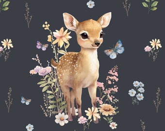 Forest kids animals Sweatshirt fabric, stretch Knitwear, French terry knit fabric, cotton knitwear, forest friends, woodland animals