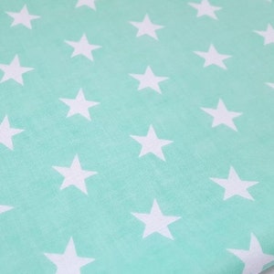 White stars cotton fabric, stars on mint background, stars fabric, mint and white fabric, 100% cotton, fabric by the yard 50x160cm/0.55 yd image 4