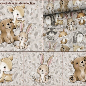 Forest kids animals Sweatshirt fabric, stretch Knitwear, French terry knit fabric, cotton knitwear, forest friends, woodland animals