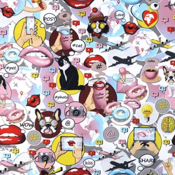 Hashtag-Emoticons Wasserdichtes Stoff, imprägniert Polyester, Polyester  50x150cm