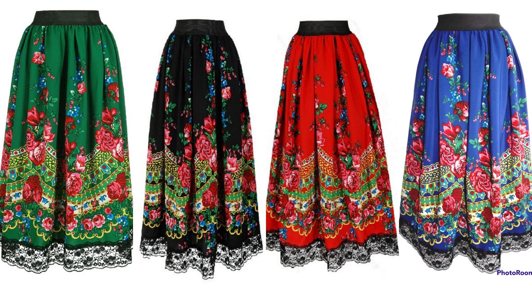 Traditional Folk Skirt, Polish Folk Highlander Midi Skirt, Ethnic ...