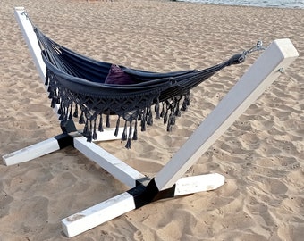 Ecru/Black/Graphite Luxury Hammock with macrame, Boho Brazilian Hammock, Premium Double Hammock, Handmade, Cotton Hammock 150x300cm/59x118"