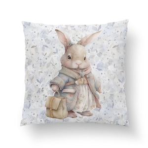 Kaninchen Kissenbezug Premium Baumwollstoff, Hase Baumwollkissen für Kinderbett, Kinderzimmer, Kinderkissen 35x35cm, Babyparty Geschenk