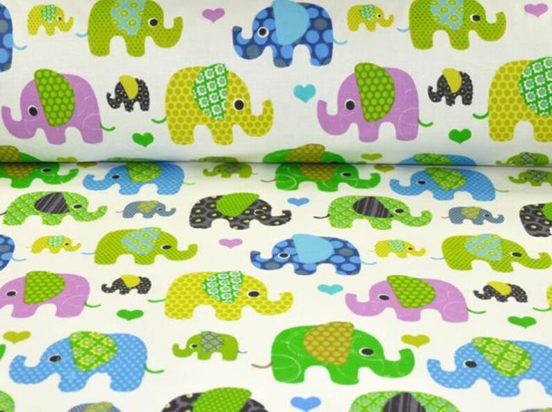 Colorful Elephants Cotton Fabric Baby Fabric Animals Fabric Etsy