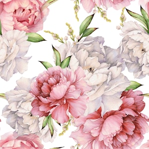1 yd Pastel watercolor Peonies, Spring flowers, Spring Peonies Waterproof Fabric Oxford, Flowers Floral Blossom fabric Impregnated Polyester