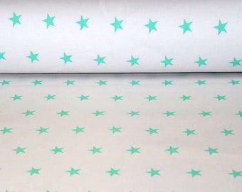 Mint stars cotton fabric, stars on white background, children's fabric, christmas fabric, stars print, by the half yard 50cm/0.55yd