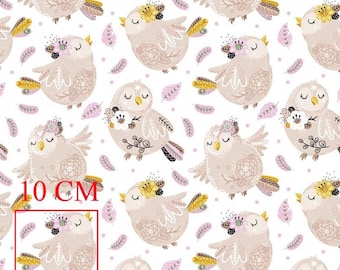 Cotton fabric with beautiful pattern in birds, beige birds fabric, Beige birds on white background, spring fabric, bird print 50cm/0.55yd