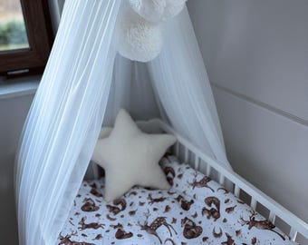 Dosel de tul para niña, pompones, estructura metálica, dosel para cama infantil, dosel para habitación infantil de tul.