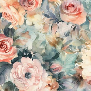 1 yd Pastel watercolor Roses, Spring flowers, Spring Roses Waterproof Fabric Impregnated, Flowers Floral Blossom fabric Polyester
