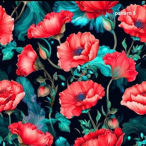 1 Meter Red poppies Italian Velvet Fabric, Upholstery Velvet, Digital Print, Velvet curtain, velvet pillow, Home Decor Fabric