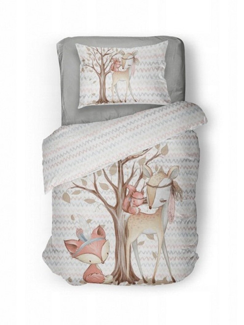 4piece Bedding Set Forest Animals Bedding Duvet Cover 2 Etsy