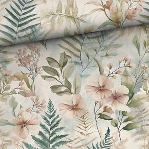 Jersey sencillo con flores de helecho pastel, jersey de algodón, jardín de flores, jardín romántico, jersey floral, estampado digital
