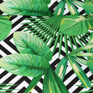 Palm leaves in black diamonds, 100% cotton fabric, tropical leaves cotton fabric, tropical fabric 50cm/0.55yd