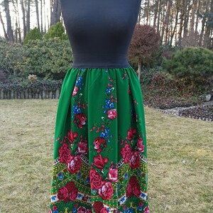 Traditionele folk rok, Poolse folk Highlander midi rok, etnische geplooide bloemenrok, Slavische rok, folk stropdas Green