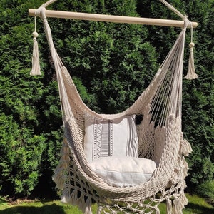 Luxury Macrame Hammock Chair, Hanging Chair, Handmade Boho Chair, Natural Cotton Hammock, Macrame Hammock, Indoor Outdoor Hanging Chair