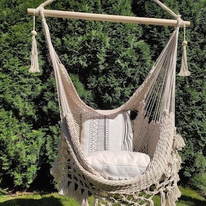 Luxury Macrame Hammock Chair, Hanging Chair, Handmade Boho Chair, Natural Cotton Hammock, Macrame Hammock, Indoor Outdoor Hanging Chair