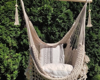 Luxury Macrame Hammock Chair, Hanging Chair, Handmade Boho Chair, Natural Cotton Hammock, Macrame Hammock, Indoor Outdoor Hanging Chair