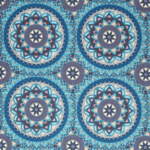 Waterproof Mandalas Fabric Impregnated, Waterproof Polyester, blue mandalas fabric by the half yard 50cm/19,7x63&quot;/0.55yd