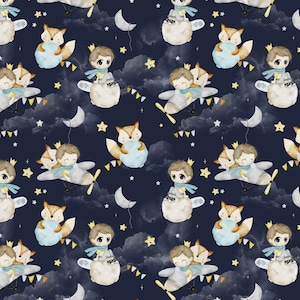 Little Prince Cotton Fabric, Little Prince Fabric, Fox Plane Prince Fabric, Premium Quality Cotton, Digital Print, Nursery Bedding Fabric