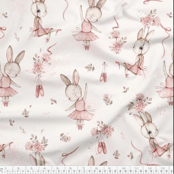 Ballerines de lapins, ballerines de lapins mignons coton premium, tissu de fleurs, tissu de printemps, tissu animal, impression numérique