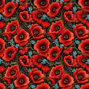 1 Meter Red poppies Italian Velvet Fabric, Upholstery Velvet, Digital Print, Velvet curtain, velvet pillow, Home Decor Fabric