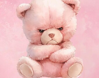 Rosa Teddybär Strickpaneel, French Terry Einhorn, Prinzessin Katze, Pink Sweatshirt Stoff, Baby StrickStoff, French Terry Sommersweat