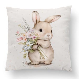 Kaninchen Kissenbezug Premium Baumwollstoff, Hase Baumwollkissen für Kinderbett, Kinderzimmer, Kinderkissen 35x35cm, Babyparty Geschenk