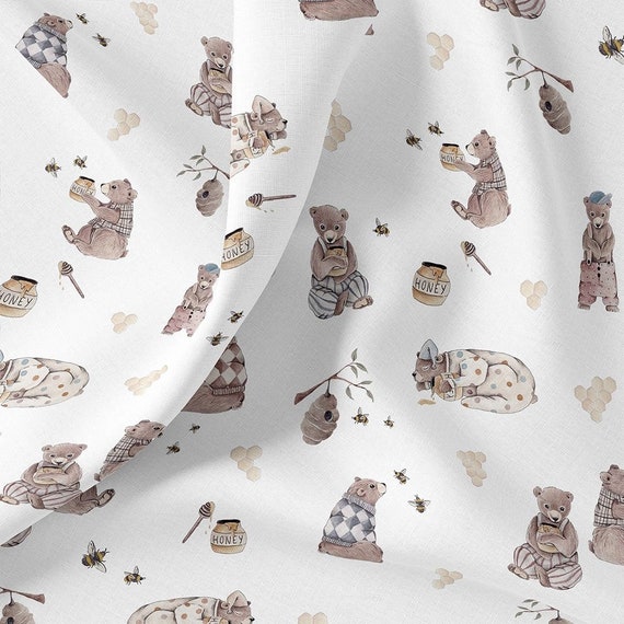 Ositos de peluche, abejas y miel Tela de algodón premium, lindos ositos de  peluche, osos retro, tela infantil, impresión digital de algodón premium
