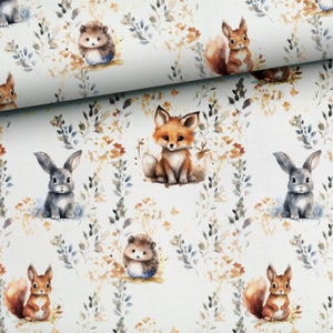 Bamboo Muslin, Bamboo Viscose, Woodland Animals Fabric, Swaddle Muslin Fabric, Forest Woodland Nursery Decor Bedding Hedgehog Hare Squirrel