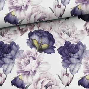 Purple Muslin Peonies Bamboo Muslin Fabric, Bamboo Viscose, Swaddle Muslin Fabric, Nursery Decor Bedding, Digital Print, width 160 cm