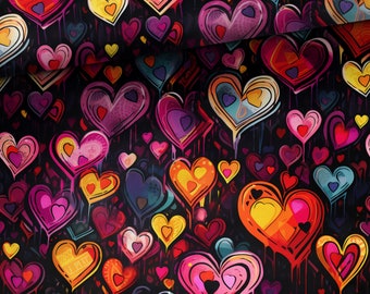 Colorful hearts, Valentine hearats, rainbow hearts Premium Cotton Fabric, Valentine's Day fabric, premium cotton hearts, digital printing