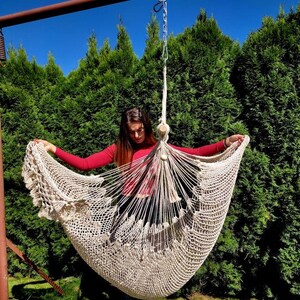 Luxury Macrame Hammock Chair, Hanging Chair, Handmade Boho Chair, Natural Cotton Hammock, Macrame Hammock, Indoor Outdoor Hanging Chair image 3