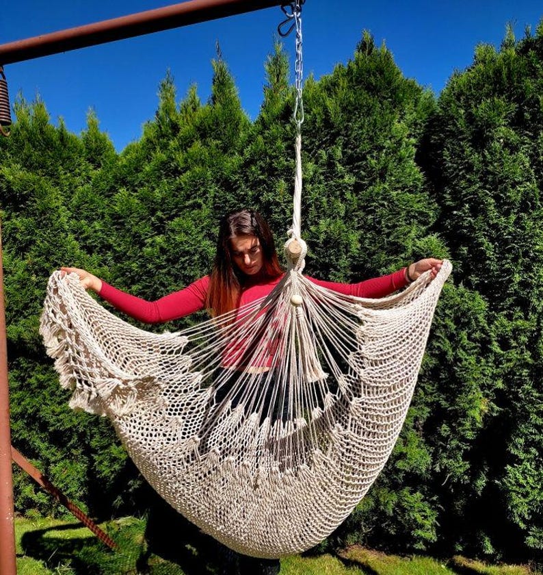 Luxury Macrame Hammock Chair, Hanging Chair, Handmade Boho Chair, Natural Cotton Hammock, Macrame Hammock, Indoor Outdoor Hanging Chair image 3
