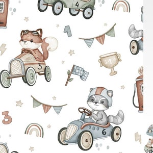 Tessuto Boys World, razza di animali, volpe, orso, procione, auto, tessuto di cotone di alta qualità, tessuto per bambini, tessuto per ragazzi, stampa digitale