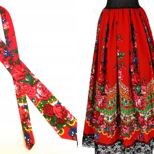 Traditionele folk rok, Poolse folk Highlander midi rok, etnische geplooide bloemenrok, Slavische rok, folk stropdas afbeelding 10