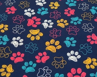Colorful Dog Paws Waterproof Fabric Impregnated, colorful paws fabric, dog paw print, animal printed Waterproof Polyester by the half yard