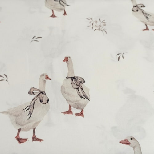 Tissu en coton premium oie, oies mignonnes sur fond blanc coton premium, tissu pour enfants, motif oiseau, impression numérique, coupé au mètre