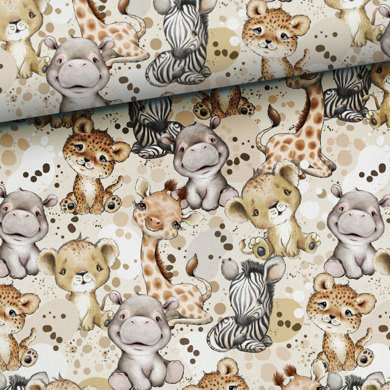 African wild safari animals Sweatshirt fabric, stretch Knitwear, French terry knit fabric, cotton knitwear Savannah animals, digital print image 6