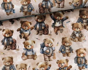 Teddy bears knit, Bear cubs Sweatshirt fabric, stretch Knitwear, French terry knit fabric, cotton knitwear
