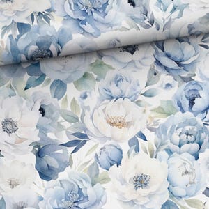 Jersey sencillo de punto con flores azules bohemias, jersey de algodón, jardín de flores, jardín romántico, jersey floral, estampado digital