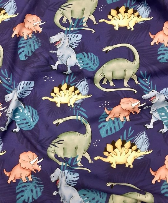 Dino Monstera Blätten Premium Baumwoll Stoff, Dinosaurier Stoff, T