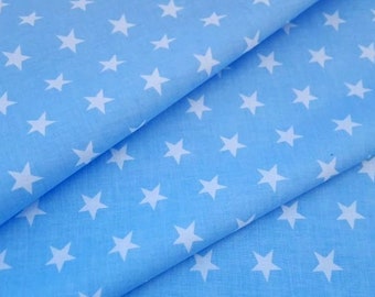 Stars Cotton Fabric, White stars on blue background, Baby fabric, blue and white, fabric bay the half yard  50x160cm/0.55 yd