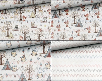 Collection Forest friends cotton premium fabric, Forest animals, Chevron fabric, fox owl raccoon squirrel deer, panels fabric for sewing