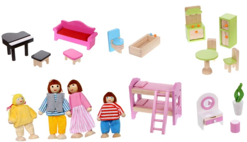 Wooden dollhouse Dollhouse with 3 floors Wood dollhouse gift for girl Fairy-tale residence Storeyed childrens play house with furniture