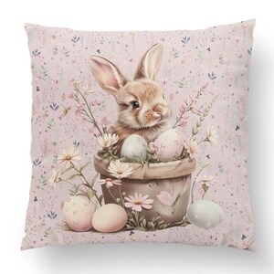 Kaninchen Kissenbezug Premium Baumwollstoff, Hase Baumwollkissen für Kinderbett, Kinderzimmer, Kinderkissen 35x35cm, Babyparty Geschenk